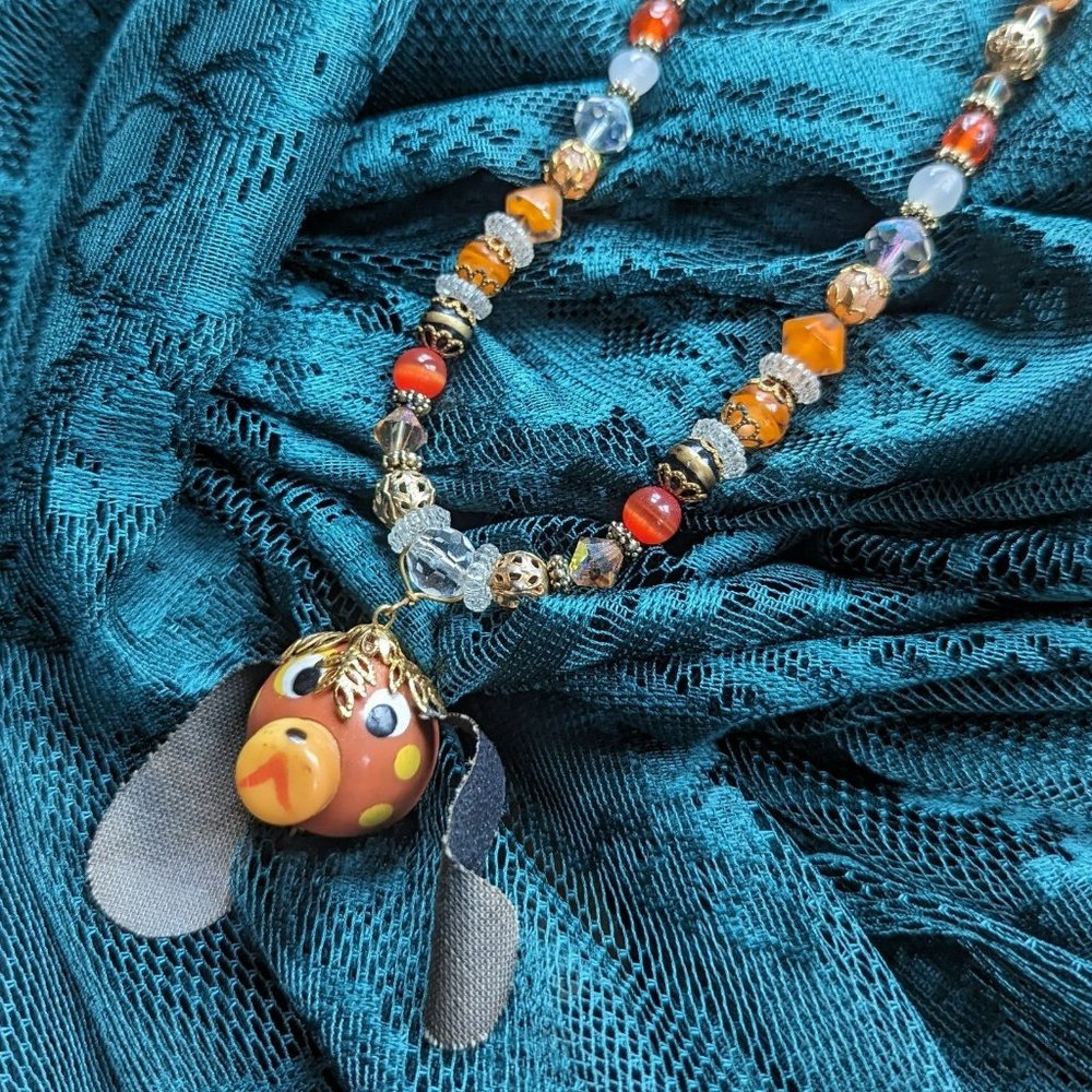 Vintage Orange Beaded Dog Pendant Necklace UT‎ Vols Jewelry